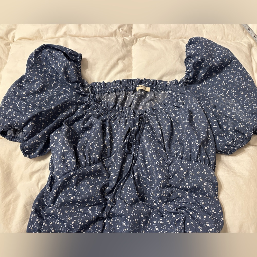 Sunday Up Blue Floral Ruched Puff Sleeve Women's Dress - NWOT - Size L - Picture 6 of 12